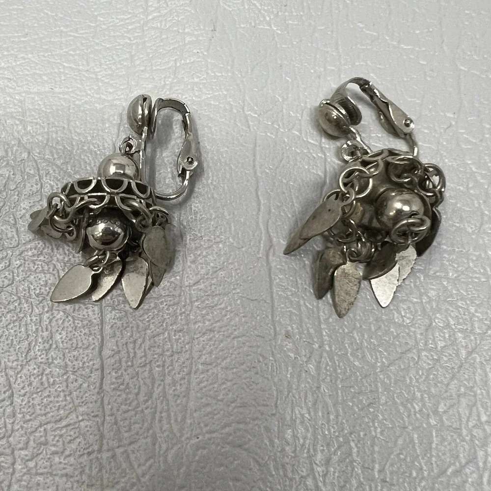 Vintage Clip On Chandelier Earrings Silver Tone Dangle Boho‎ Drop